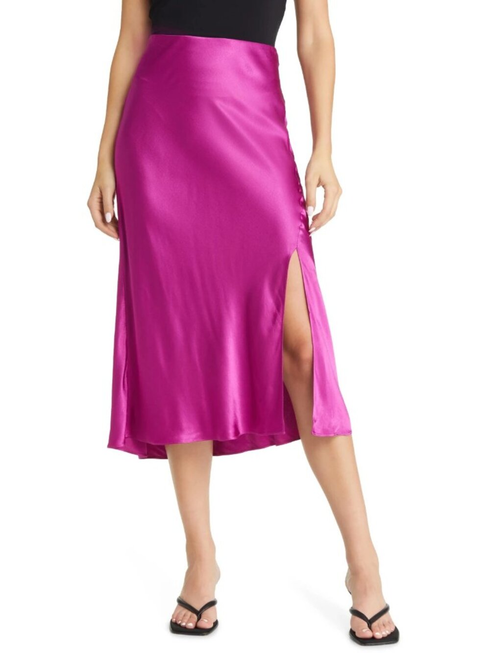 NWT Rails Maya in Radiance Pink Bias Cut Satin A-line Side Slit Slip Skirt M